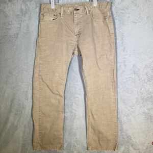 Levis 514 Jeans Mens 34x30 Beige Straight Leg Denim Pants Distressed Hem